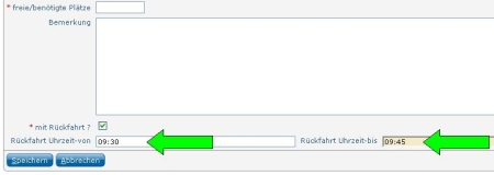 Rückfahrt: Uhrzeit eingeben